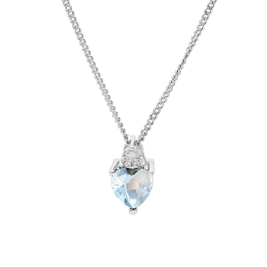 COLLIER ARGENT RHODIÉ OXYDES BLANC ET BLEU CIEL FORME COEUR 42+3CM