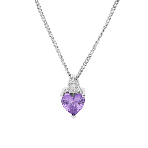 COLLIER ARGENT RHODIÉ OXYDES BLANC ET VIOLET FORME COEUR 42+3CM