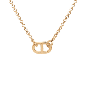 COLLIER ARGENT ET DORURE JAUNE  1 MAILLE MARINE 40+5CM