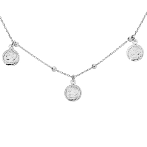 COLLIER ARGENT RHODIÉ 5 PAMPILLES PIECES ROMAINE 40+4CM