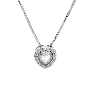 COLLIER ARGENT RHODIÉ PENDENTIF COEUR OXYDE BLANC ET CONTOUR OXYDES BLANCS SERTIS 42+3CM