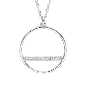 COLLIER ARGENT RHODIÉ PENDENTIF CERCLE ET BARETTE OXYDES BLANCS SERTIS 40+5CM