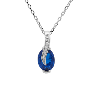 COLLIER ARGENT RHODIÉ PENDENTIF OXYDES BLEUS FONCÉS ET BLANCS SERTIS  42+3CM