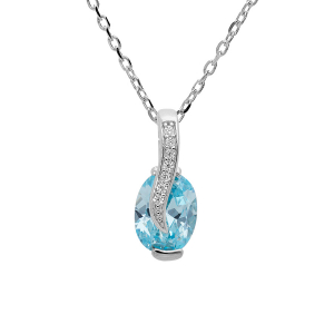COLLIER ARGENT RHODIÉ PENDENTIF BLEUE CIEL ET OXYDES BLANCS SERTIS  42+3CM