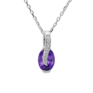 COLLIER ARGENT RHODIÉ PENDENTIF OXYDES VIOLET ET BLANCS SERTIS  42+3CM