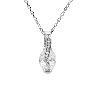 COLLIER ARGENT RHODIÉ PENDENTIF OXYDES BLANCS SERTIS  42+3CM