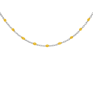 COLLIER ARGENT RHODIÉ OLIVES RÉSINE JAUNE TRANSLUCIDE 40+5CM