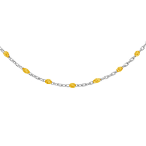 SAUTOIR ARGENT RHODIÉ OLIVES RÉSINE JAUNE TRANSPARENT 60+10CM