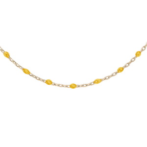 SAUTOIR ARGENT ET DORURE JAUNE  OLIVES RÉSINE JAUNE TRANSPARENT 60+10CM