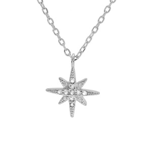 COLLIER ARGENT RHODIÉ PENDENTIF 1 ETOILE OXYDES BLANCS SERTIS 40+4CM