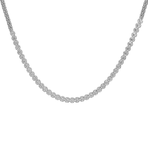 COLLIER ARGENT RHODIÉ MAILLE RONDE OXYDES BLANCS SERTIS  42+3CM