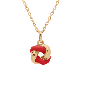 COLLIER ARGENT DORÉ PENDENTIF ROSAS RÉSINE ROUGE 42+3CM