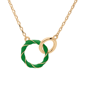 COLLIER ARGENT DORÉ PENDENIT 2 ANNEAUX 1 RÉSINE VERTE 1 LISSE 42+3CM