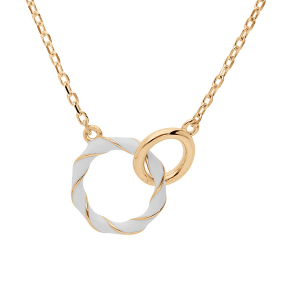 COLLIER ARGENT DORÉ PENDENTIF 2 ANNEAUX 1 RÉSINE BLANCHE 1  LISSE 42+3CM
