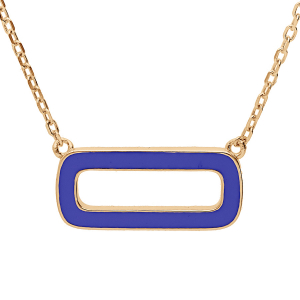 COLLIER ARGENT DORÉ PENDENTIF RECTANGULAIRE RÉSINE BLEUE 42+3CM