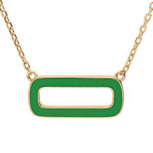 COLLIER ARGENT DORÉ PENDENTIF RECTANGULAIRE RÉSINE VERTE 42+3CM
