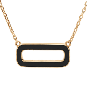 COLLIER ARGENT DORÉ PENDENTIF RECTANGULAIRE RÉSINE NOIRE 42+3CM