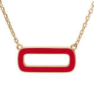 COLLIER ARGENT DORÉ PENDENTIF RECTANGULAIRE RÉSINE ROUGE 42+3CM