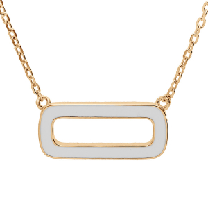 COLLIER ARGENT DORÉ PENDENTIF RECTANGULAIRE RÉSINE BLANCHE 42+3CM