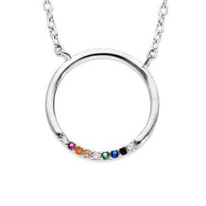 COLLIER ARGENT RHODIÉ CERCLE PIERRES MULTI COULEURS SYNTHETIQUE 42+3CM