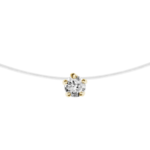 COLLIER ARGENT ET DORURE JAUNE FIL NYLON SOLITAIRE OXYDE BLANC 5MM 37CM