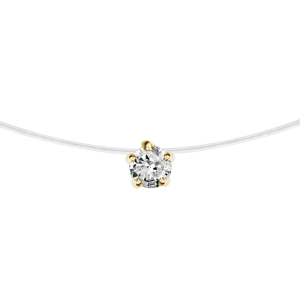COLLIER ARGENT ET DORURE JAUNE FIL NYLON SOLITAIRE OXYDE BLANC 5MM 39CM