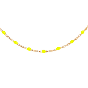 COLLIER ARGENT ET DORURE JAUNE OLIVES RÉSINE JAUNE FLUO 40+5CM