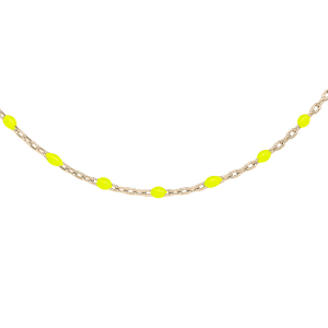 SAUTOIR ARGENT ET DORURE JAUNE  OLIVES RÉSINE ORANGE FLUO 60+10CM