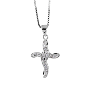 COLLIER ARGENT RHODIÉ PENDENTIF CROIX dim 20 x 15 mm  STYLISEE OXYDES SERTIS 42CM