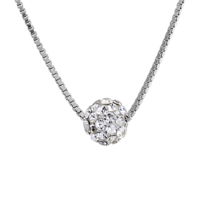 COLLIER ARGENT RHODIÉ + PT BOULE RÉSINE STRASS BLANCS REGLABLE 38+5CM