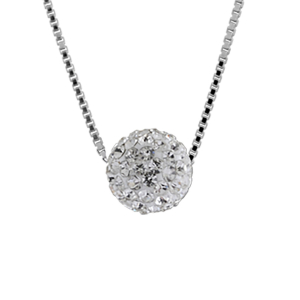 COLLIER ARGENT RHODIÉ + MOYENNE BOULE RÉSINE STRASS BLANCS 38+5CM