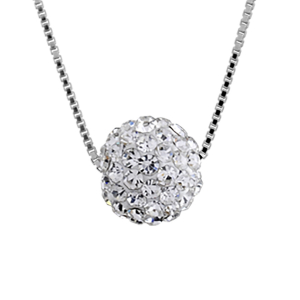 COLLIER ARGENT RHODIÉ + GROSSE BOULE RÉSINE STRASS BLANC 38+5CM