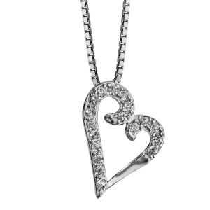COLLIER ARGENT RHODIÉ PENDENTIF COEUR PIERRES BLANCHES 42CM