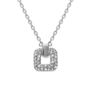COLLIER ARGENT RHODIÉ PENDENTIF CARRÉ OXYDES BLANCS SERTIS 38+4CM