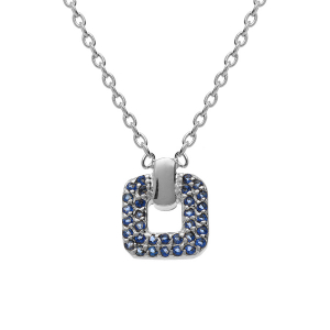 COLLIER ARGENT RHODIÉ PENDENTIF CARRÉ OXYDES BLEUS SERTIS 38+4CM