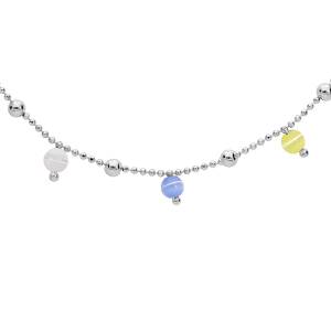COLLIER ARGENT RHODIÉ BOULES VERRES PASTELS 40+5CM