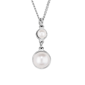 COLLIER ARGENT RHODIÉ 2 PERLES RONDES BLANCHES VERRE SWAROVSKI  40+4CM