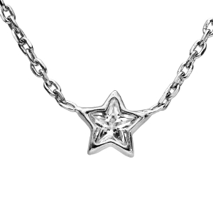 COLLIER ARGENT RHODIÉ ETOILE OXYDE BLANCS SERTIS 37+3CM