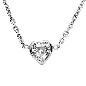 COLLIER ARGENT RHODIÉ COEUR OXYDE BLANCS SERTIS 37+3CM