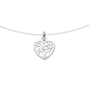 COLLIER ARGENT RHODIE FIL NYLON PETIT COEUR 37CM