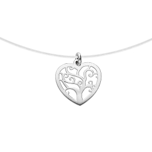 COLLIER ARGENT RHODIE FIL NYLON COEUR MOYEN MODELE 39CM