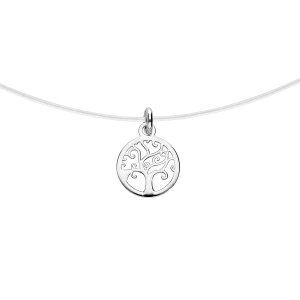 COLLIER ARGENT RHODIE FIL NYLON PETIT ARBRE DE VIE 37CM