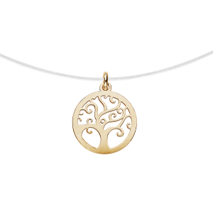 COLLIER ARGENT ET DORURE JAUNE FIL NYLON ARBRE DE VIE MOYEN MODELE 39CM