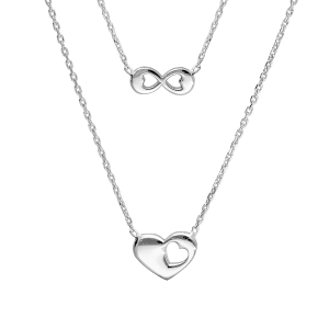 COLLIER ARGENT RHODIÉ 2 RANGS INFINI ET COEUR 40+5CM