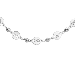 COLLIER ARGENT RHODIÉ PASTILLES INFINI ET BOULES DIAMANTÉES 37+5CM