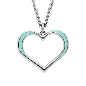 COLLIER ARGENT RHODIÉ PENDENTIF COEUR RÉSINE TURQUOISE 42+3CM