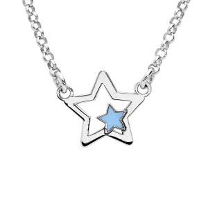 COLLIER ARGENT RHODIÉ ETOILE AVEC RÉSINE BLEUE 35+5CM