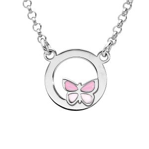 COLLIER  ARGENT RHODIÉ CERCLE AVEC PAPILLON 35+5CM