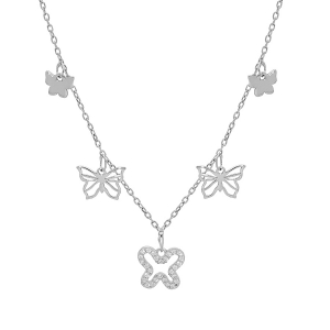 COLLIER ARGENT RHODIÉ PAPILLON OXYDES SERTIS 40+5CM