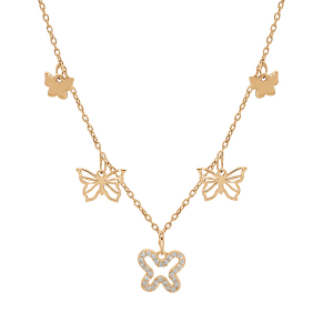 COLLIER ARGENT ET DORURE JAUNE PAPILLON OXYDES SERTIS 40+5CM